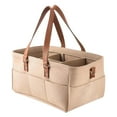 thumbnail image 1 of Hiroekza Diaper Tote Caddy Organizer Basket with Leather Handle Large Portable Nursery Storage Bin, Multi-Purpose Lightweight Baby Organizer for Travel, Home, and Car Beige, 1 of 9