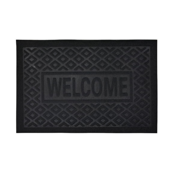 Hiroekza Dirt Trapper Door Mat Non-Slip Machine Washable Entry Rug 60x40cm PVC Embossed Welcome Mat for Front & Back Door Black