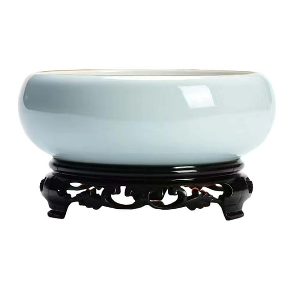 Hiroekza Elegant Chinese Ceramic Hydroponic Flower Bowl Planter with Stand - Perfect for Indoor & Outdoor Bonsai, Office Decor Blue