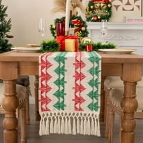 Hiroekza Elegant Christmas Table Runner 72 Inch Long - Red & Green Xms Tree Cotton Woven Burlap Table Runers with Tassel for Home Kitchen Dining Table Centerpiece Decor Red