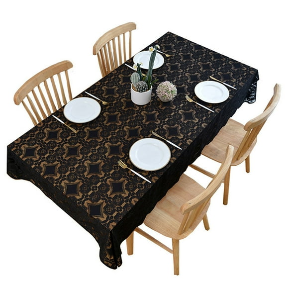 Hiroekza Elegant Lace Tablecloth 56x56" Square - Dining Table Cover, Coffee & Book Table Decor, Machine Washable Polyester Fabric Table Cloth for Wedding/Banquet/Birthday Black