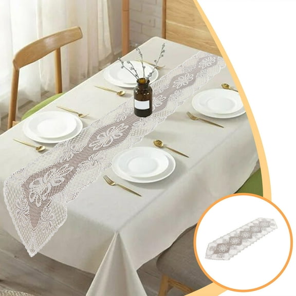 Hiroekza Elegant White Lace Table Runner - Beautiful Floral Design Cheesecloth Table Runners for Wedding Dining Table Decor - Macrame Woven Coffee Table Runner for Dresser Scarf Home Decor White