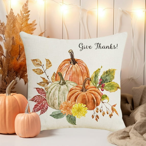 Hiroekza Fall Decor Fall Pillow Covers Burnt Orange Pumpkin Themed Thanksgiving Print Decorative Throw Pillows Outdoor PillowCase Linen Cushion Decor for Sofa Bed Fall Decorations for Home