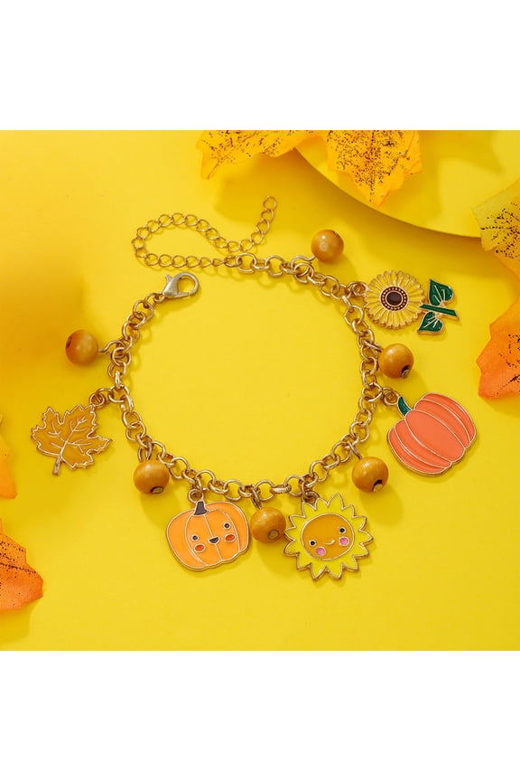 Fall Decor Thanksgiving Alloy Bracelet Maple Leaf Sunflower Bracelet Orange Turkey Thanksgiving Hand Decoration Gift Festive Atmosphered Fall Decorations for Home