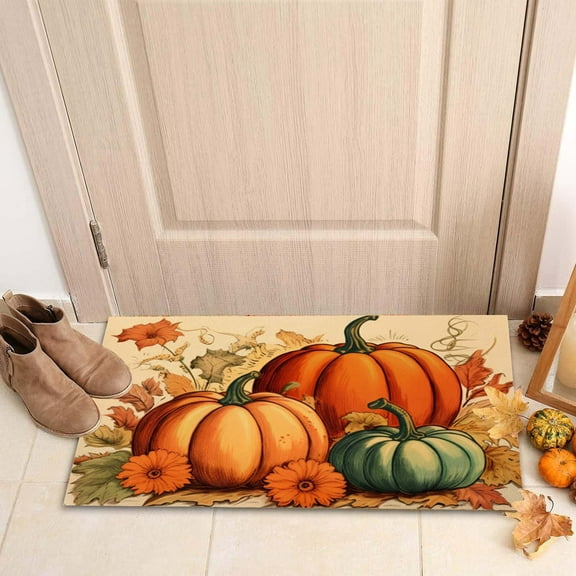 Hiroekza Fall Decor Thanksgiving Truck Pumpkin Doorway Floor Mat Entrance Dirt Foot Mat Fall Decorations for Home