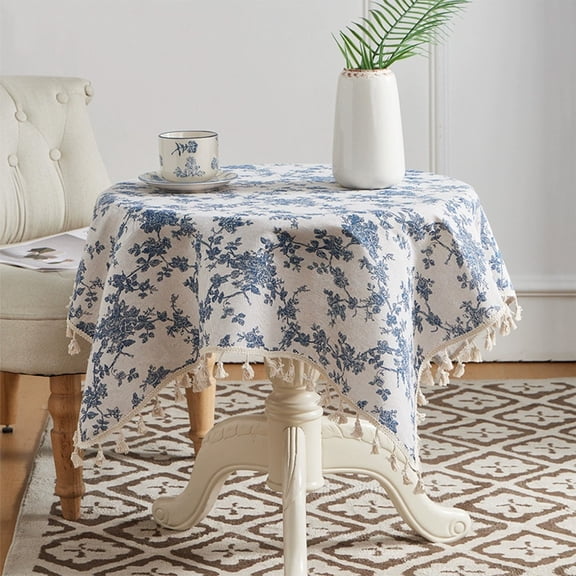Hiroekza Floral Polyester Fabric Tablecloth 35x35" Square - Heat Insulation, Elegant Embroidery Coffee Table Cloth with Tassels for Dining Table Decor