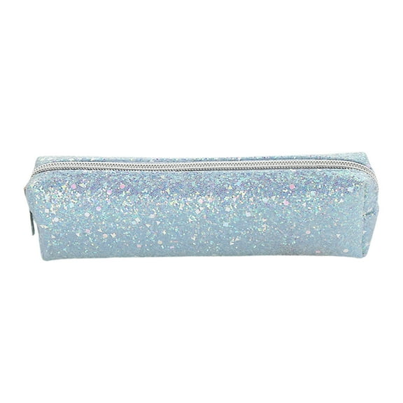 Hiroekza Glitter Shiny Pencil Case Zipper Portable Stationery Storage Bag 8.3x2.4x2.4in Grain Leather For Study Work Travel Makeup