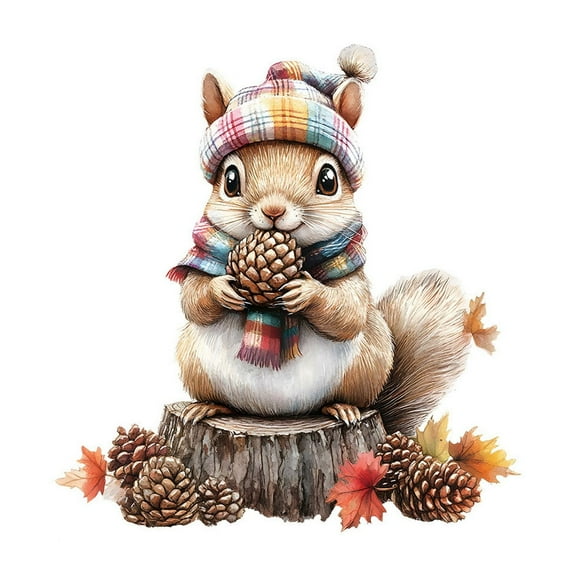 Hiroekza Halloween Window Sticker with Squirrel, Witch Hat, Pumpkin & Maple Leaf Design 11 Inch PVC Wall Decal for Glass, Doors & Furniture, Easy Peel & Stick, Durable Indoor & Outdoor Decoration