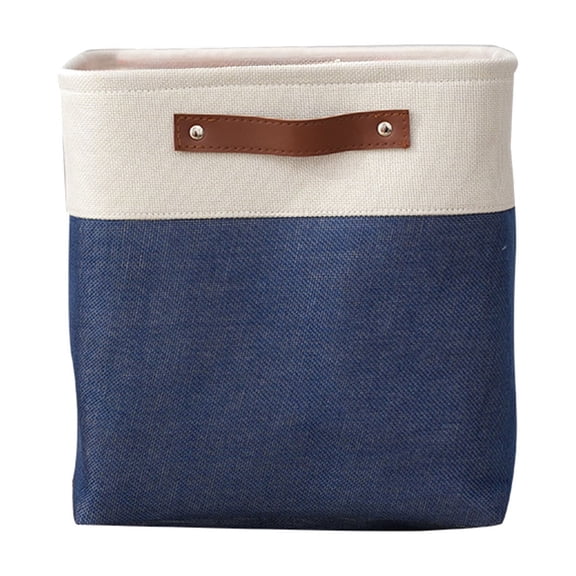 Hiroekza Large Capacity Linen Fabric Storage Box Bedroom Clothes Books Toys Organizer Decorative Storage Bins with Handles 11x11x11in Blue