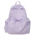 thumbnail image 1 of Hiroekza Lightweight Nylon Backpack for Women - Waterproof Mini Travel Backpack with Drawstring, Solid Color Bow Design for Students, Sports, Hiking, and Outdoor Activities Purple, 1 of 3
