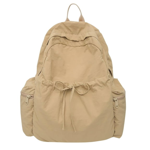 Hiroekza Lightweight Nylon Backpack for Women - Waterproof Mini Travel Backpack with Drawstring, Solid Color Bow Design for Students, Sports, Hiking, and Outdoor Activities Coffee