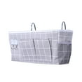 thumbnail image 1 of Hiroekza Linen Bedside Caddy Organizer with Hooks - Large Capacity Lattice Storage Hanging Basket for Dorm Rooms, Bunk and Hospital Beds - Easy to Clean and Install 15 x 5 x 7 Inch Gray, 1 of 6