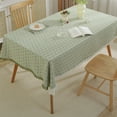 thumbnail image 1 of Hiroekza Linen Fabric Tablecloth with Tassels 35x59" Rectangle - Plaid Decorative Dining Table Cloth for Home Kitchen Dining/Party/Buffet/Wedding - Farmhouse Table Cover Green, 1 of 6