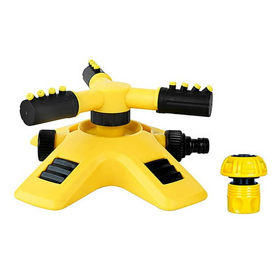 Hiroekza Oscillating Sprinkler Lawn Garden Sprinkler 360 Automatic Rotating Portable 3 Arm Nozzle for Efficient Yard Watering and Play Yellow
