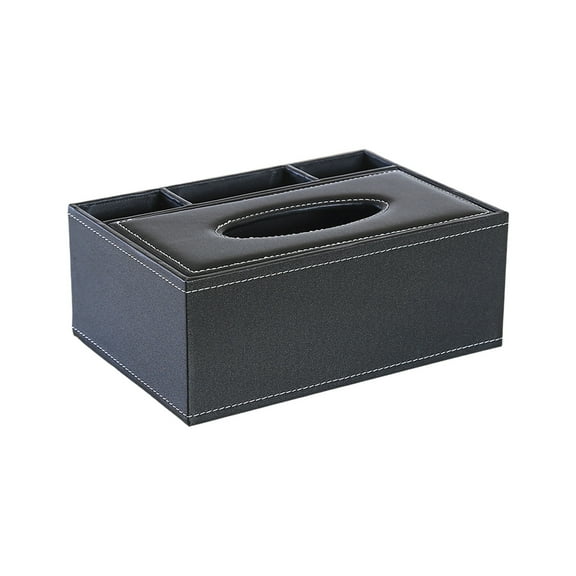 Hiroekza PU Leather Remote Control & Tissue Box Holder Organizer - Space-Saving Desk Organizer/Caddy for TV Remote Controllers, Pen, Calculator Media Player, DVD, Office Supplies Storage Box Gray