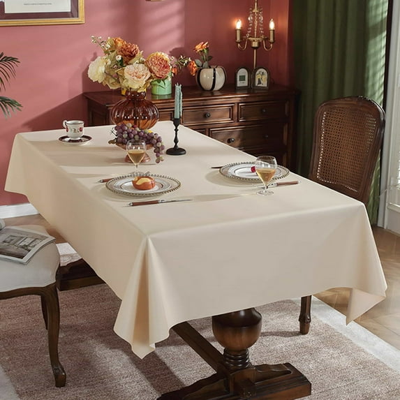 Hiroekza PU Tablecloth 39x63" Rectangle - Waterproof Wrinkle-Free Table Cloth - Party Dining Table Cover for Outdoor & Indoor Party Decoration Beige