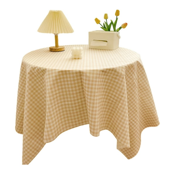 Hiroekza Plaid Tablecloth 55x55" Square - Waterproof Polyester Fabric Gingham Table Cloth for Round Coffee Table - Wrinkle-Free Home Kitchen Party Dining Table Cover Yellow