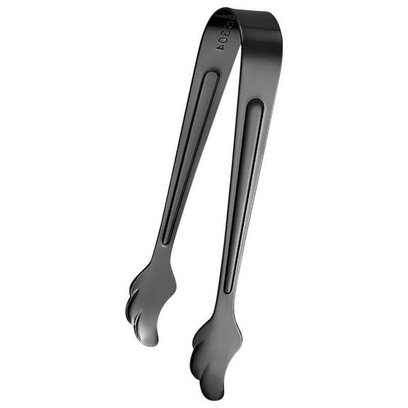 Hiroekza Premium 304 Stainless Steel Multi-Purpose Ice Tongs with Perfect Grip Teeth - Ideal for Ice, Sugar, Lemon, and More Black