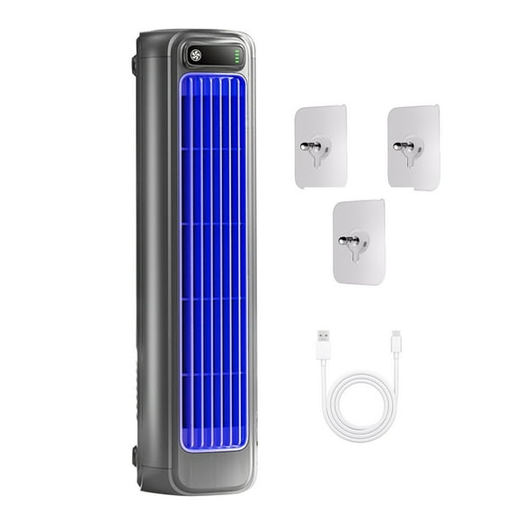 Hiroekza Quiet Tower Fan - Portable, Rechargeable & Adjustable for Home, Office, or Kitchen | 3-Speed Silent Cooling with 2000mAh Battery Gray