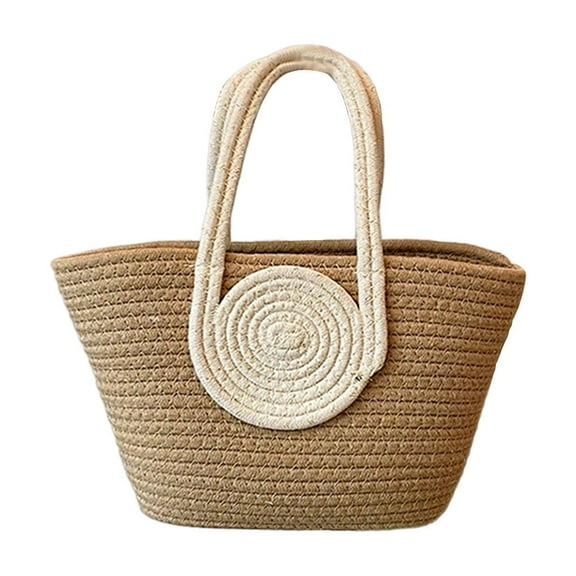 Hiroekza Rope Woven Tote Bag for Women Large Capacity Handbag Versatile Shoulder Bag Casual Beach Bag 12.6x7.9x3.9in Khaki&Beige