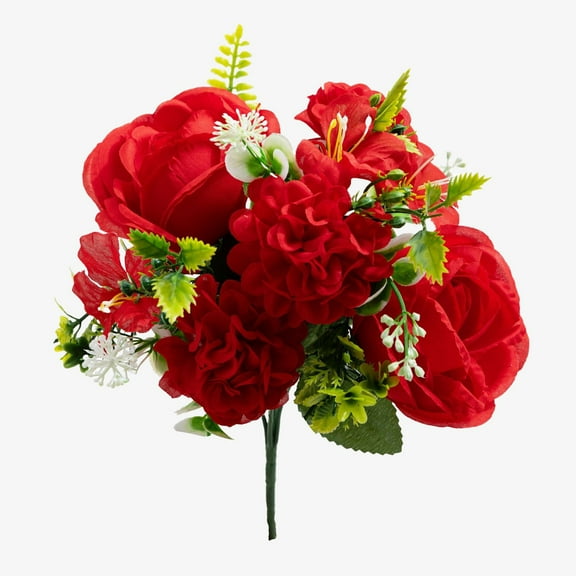 Hiroekza Rose Artificial Flowers No Fade Fake Flowers Faux Plants Indoor 30x20x20cm Durable Non-Fading Wedding Home Office Desk Bookshelf Decoration Red