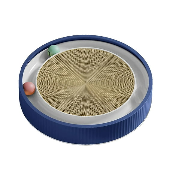Hiroekza Round Cat Scratcher Cardboard Toy with Ball 20x20in Cat Post Eco-Friendly, Durable, Replaceable Scratch Pad & Interactive 360° Carousel Cat Toy Cat Scratchers for Indoor Cats Dark Blue