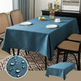 thumbnail image 1 of Hiroekza Scandinavian Tablecloth 39x63" Rectangle - Waterproof Solid Color Linen Textured Dining Table Cloth for Home Kitchen Tea Party - Farmhouse Table Cover for Buffet Banquet Blue, 1 of 6