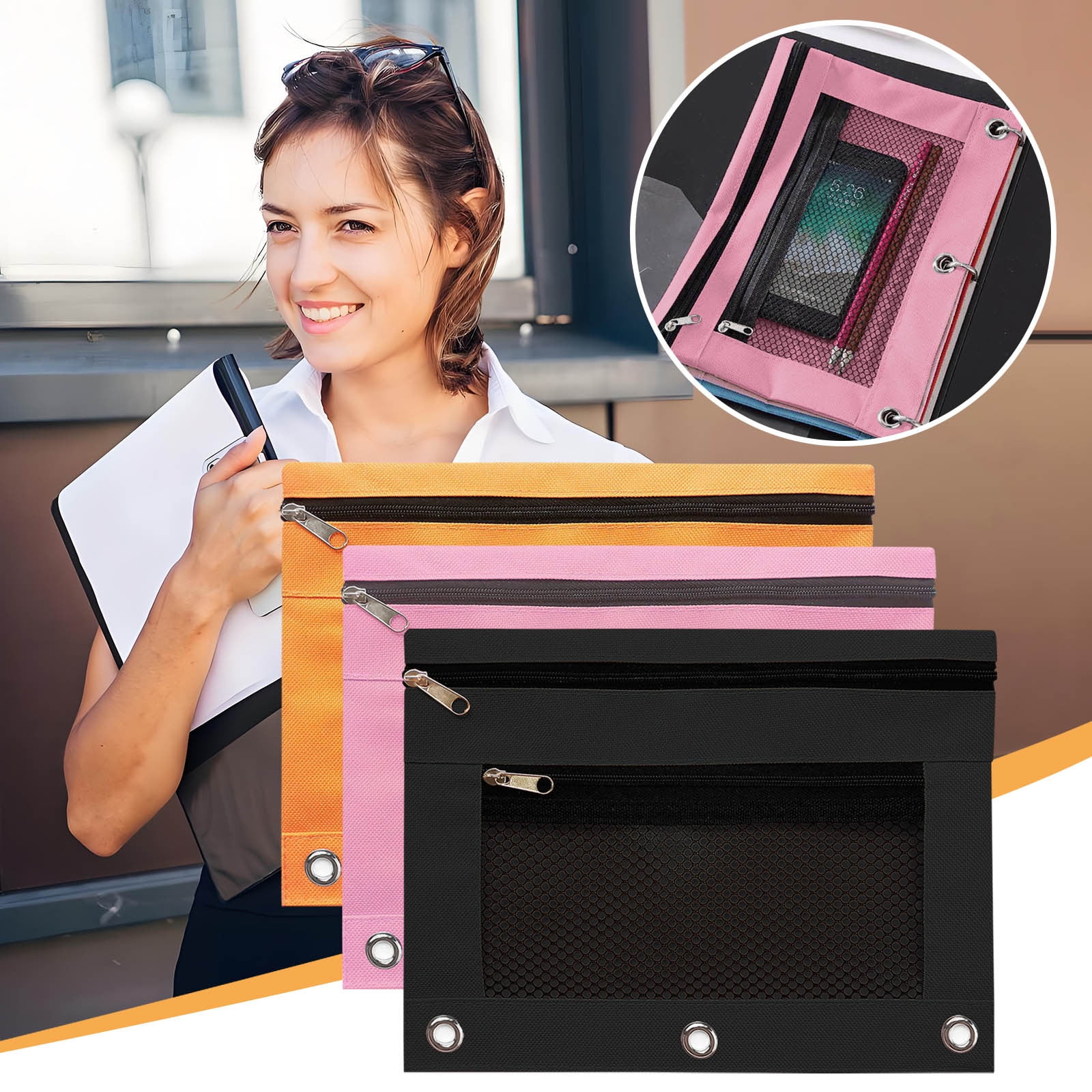 Hiroekza School Supplies Pencil Pouch 3Pcs, Pencil Pouch For 3 Ring