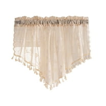 Hiroekza Sheer Valances for Small Lace Drapes Curtains with Tassels - Polyester, Light Filtering, Rod Pocket - Kitchen Living Room Decor 55 x 24 Inch Beige
