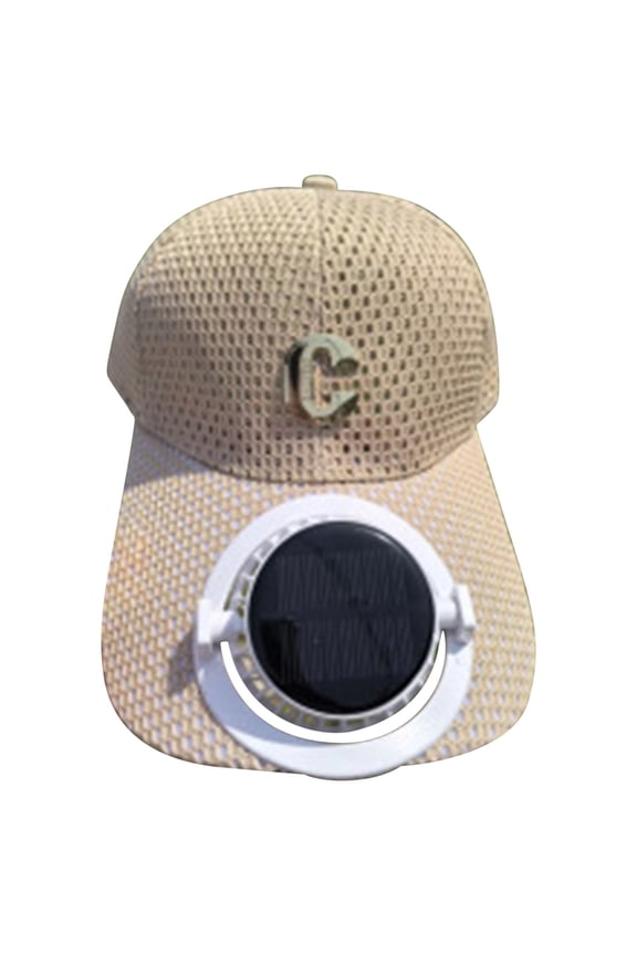 Solar-Powered Cooling Hat Cap with Adjustable Fan - Outdoor Sun Protection for Men Khaki