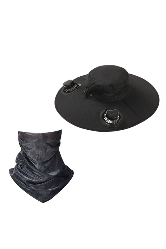 Solar-Powered Cooling Hat for Men – 3-Speed Adjustable Fan & Wide Brim Sun Protection Black