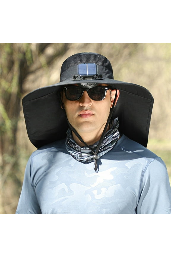 Solar-Powered Cooling Hat with Fans & Neck Protector – Ultimate Sun Shield for Men Outdoor Activities Black