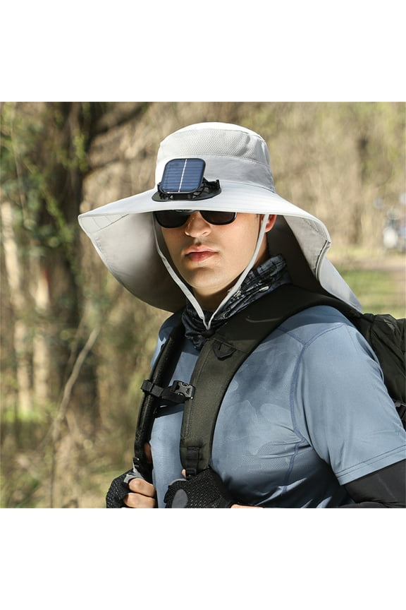 Solar-Powered Cooling Hat with Fans & Neck Protector – Ultimate Sun Shield for Men Outdoor Activities Gray