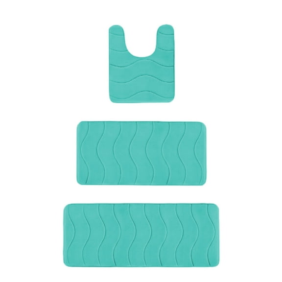Hiroekza Solid Color Bathroom Rug Set 3 Piece Set - Non-Slip Absorbent Mats - Modern Polyester & Rubber Backing for Bathroom, Bedroom, Household Includes 2 Bathroom Rugs 1 U Shape Rugs Light Blue
