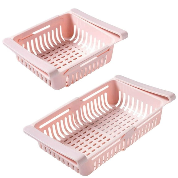 Hiroekza Space-Saving Refrigerator Organizer Rack - Pull-Out, Multi-Layer Fresh-Keeping Storage for Veggies & Condiments Pink