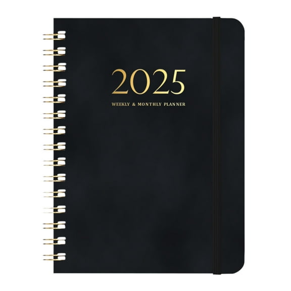 Hiroekza Spiral Planner 2025 Weekly Diary A5 Taped Notebook, Soft Leather Cover, 140 GSM Thick Paper, 360° Spiral Binding, Eye Protection, Elastic Strap, for Students & Professionals