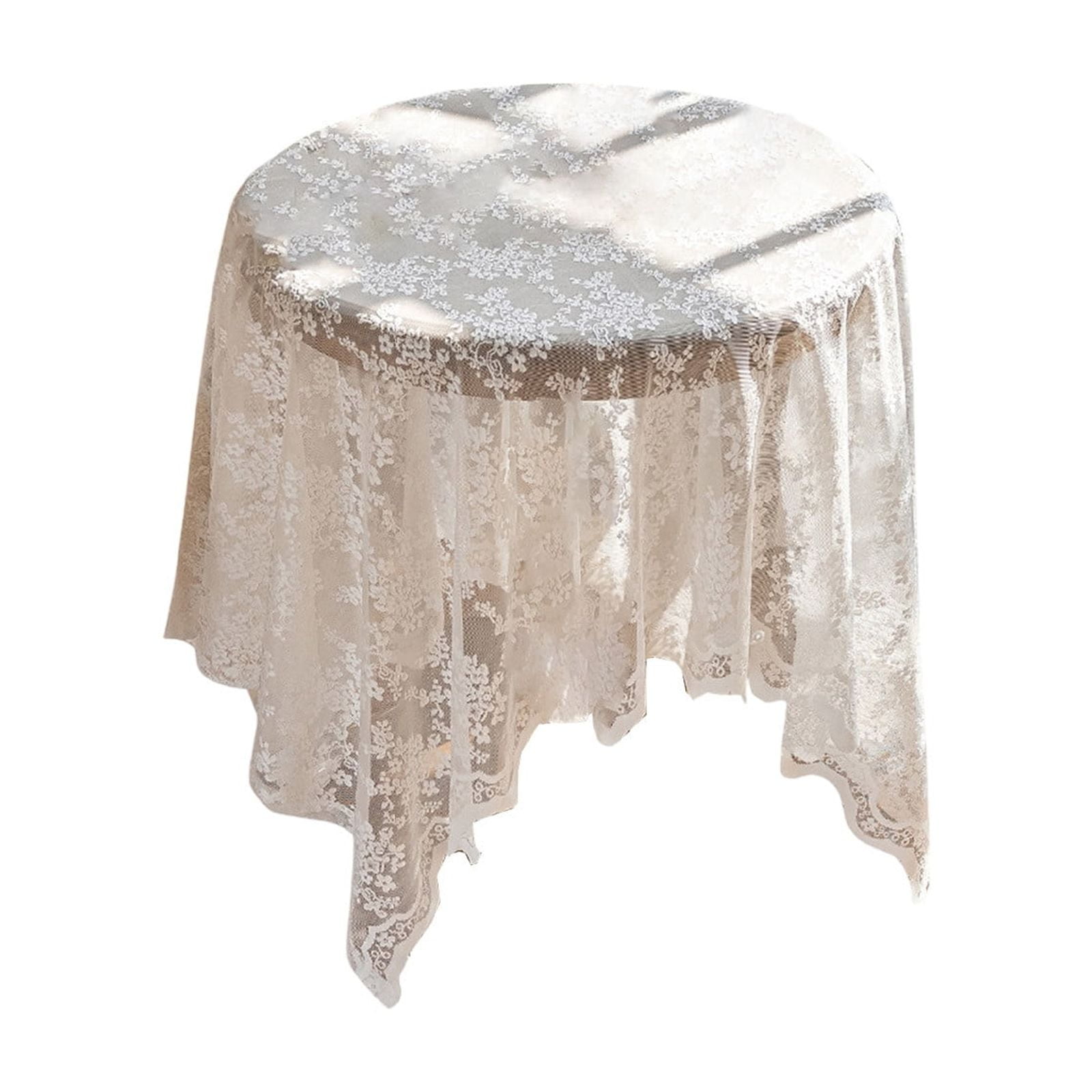 Hiroekza Square French Lace Table Cover 55x55" for Round Coffee Table - Nylon & Spandex Fabric Dining Tablecloth for Dining Table, TV Cabinet - Table Cloth for Party/Buffet/Wedding White