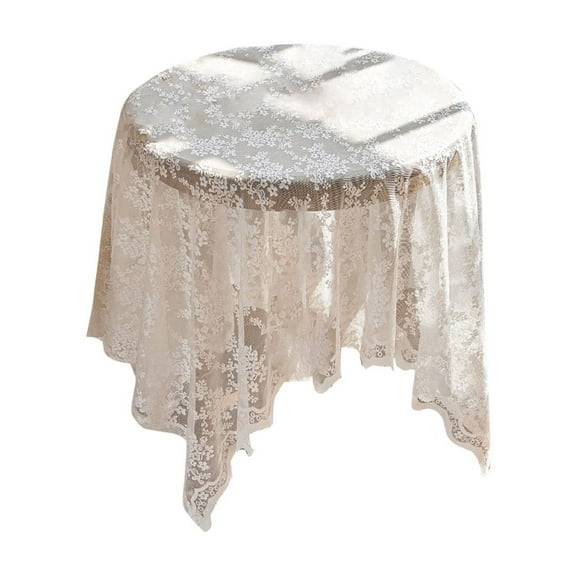 Hiroekza Square French Lace Table Cover 55x55" for Round Coffee Table - Nylon & Spandex Fabric Dining Tablecloth for Dining Table, TV Cabinet - Table Cloth for Party/Buffet/Wedding White