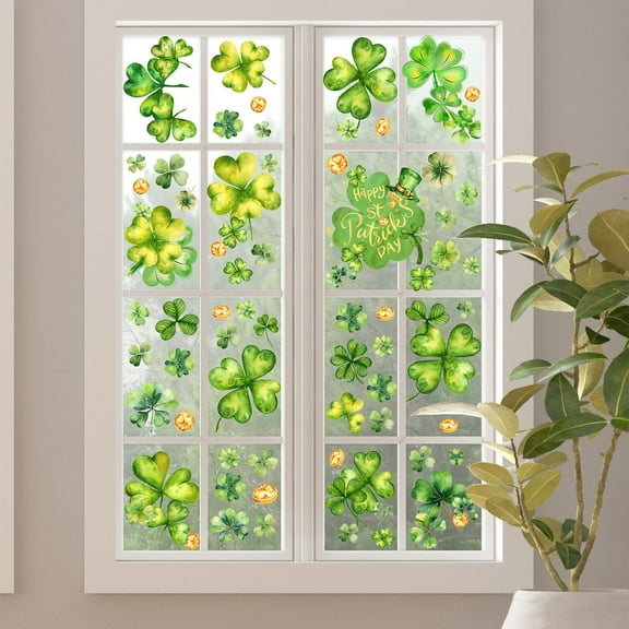 Hiroekza St. Patrick's Day Window with Green Leaf Window Decoration Wall Stickers