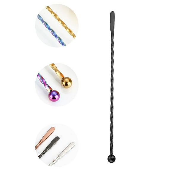 Hiroekza Stainless Steel Cocktail Mixing Rod Drink Stirrer - Safe, Durable, Reusable, Rust-Resistant Party Drink Stir Stick & Stylish Bar Tool Black