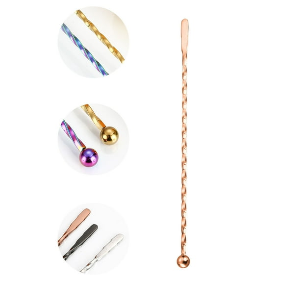 Hiroekza Stainless Steel Cocktail Mixing Rod Drink Stirrer - Safe, Durable, Reusable, Rust-Resistant Party Drink Stir Stick & Stylish Bar Tool Rose Gold