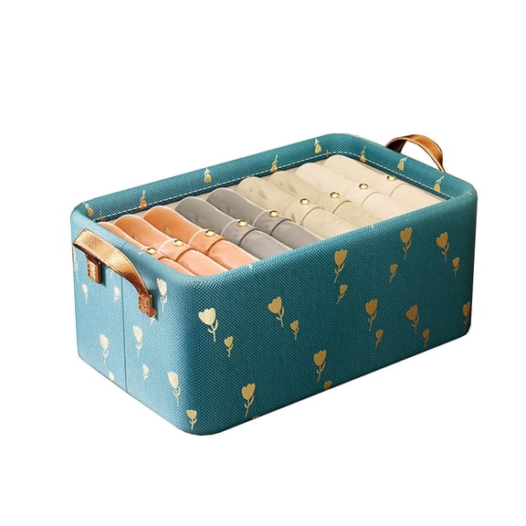 Hiroekza Storage Box Storage Bin with Handle Large Capacity Washable Collapsible Home Clothes Underwear Organizer Basket 18.5x11x7.9in Light Blue