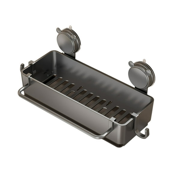 Hiroekza Suction Cup Sponge Holder Wipes Rack Bathroom Quadrangle Basket - Plastic Hanging Shelf with Drain for Sponge Holder, Sink Caddy Organizer Black