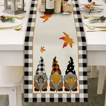 Hiroekza Thanksgiving Gnomes & Pumpkins Fall Table Runner Burlap Table Runners for Rustic Kitchen Centerpiece Decor Washable Home Kitchen Decorations 72x13"