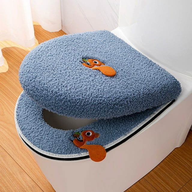 Hiroekza Toilet Seat Covers,Toilet Seat Set Of Two Winter Warm Thickened Handle Zip Type Cushion