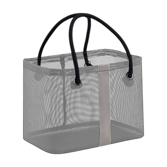 Hiroekza Toiletry Tote Bag Durable Foldable Mesh Toiletry Tote Bag with Metal Frame Toilet Bag Beach Tote Bag - Quick-Dry Mesh Shower Organizer, Easy-Carry Handle Gray