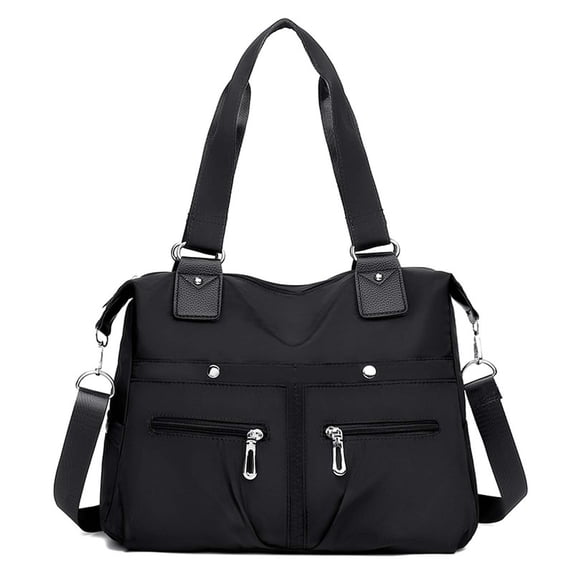 Hiroekza Tote Bag for Women Structured Handbags Shoulder Purse - Large Capacity Multi Pocket Nylon Shoulder Bag with Zipper, Lightweight Travel Bag for Work, School, Gym, and Everyday Use Black