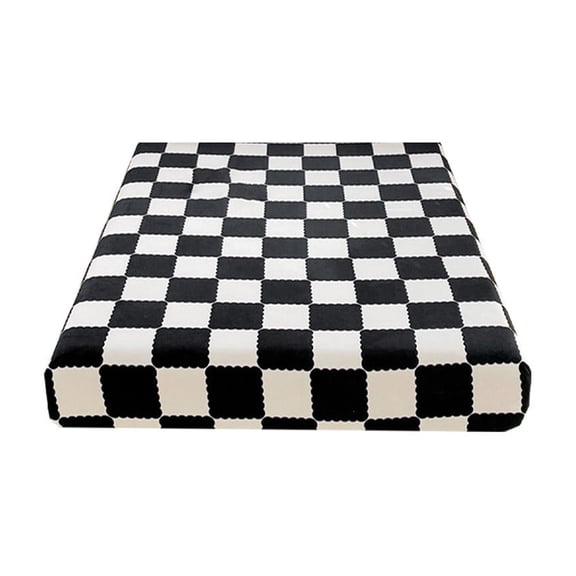 Hiroekza Twin Size Fitted Sheet, Bed Sheet – Winter Warm, Breathable, Non-Slip Quilted, Classic Checkerboard Design, Soft Cotton Fabric for Skin Care Black