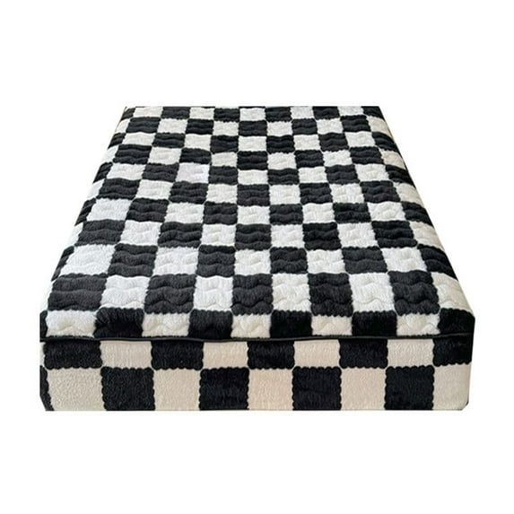 Hiroekza Twin Size Fitted Sheet, Bed Sheet – Winter Warm, Breathable, Non-Slip Quilted, Classic Checkerboard Design, Soft Cotton Fabric for Skin Care Black