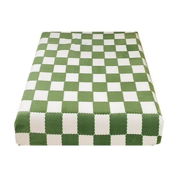 Hiroekza Twin Size Fitted Sheet, Bed Sheet – Winter Warm, Breathable, Non-Slip Quilted, Classic Checkerboard Design, Soft Cotton Fabric for Skin Care Green